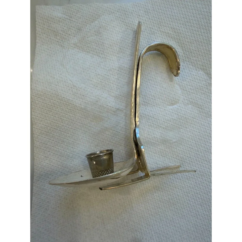 Vintage Silverplate Flatware Art Candle Holder Handmade Mid-Century Style